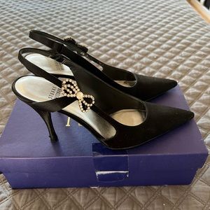 Stuart Weitzman black satin size 7M sling back